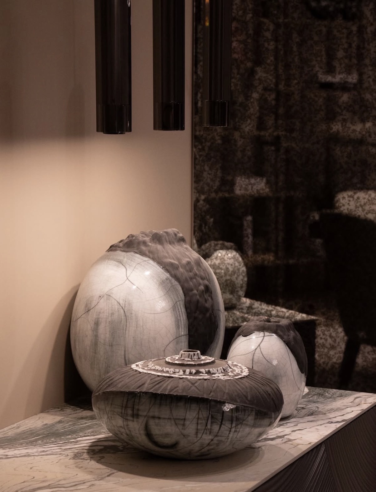 Sculptural vases in an interior setting
